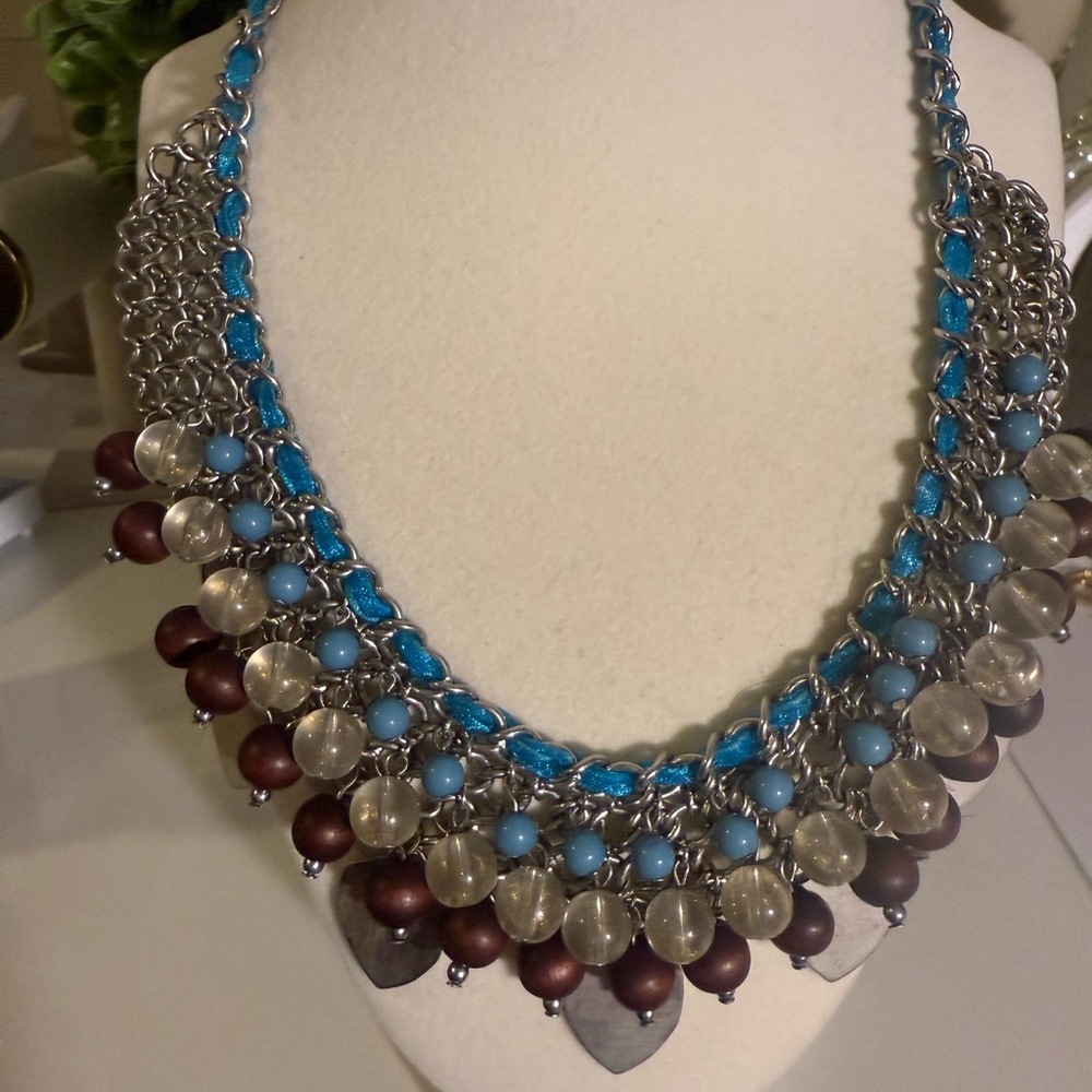 Chic Silver and Blue Statement Necklace